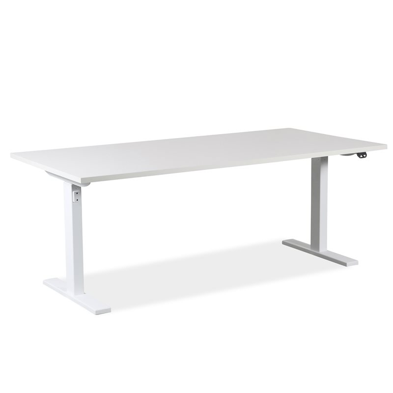 Hæve sænke bord. Hvid bordplade. Hvidt Stel. 160 x 80 cm.