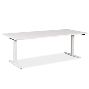 Hæve sænke bord. Hvid laminat. Hvidt Stel. 180 x 80 cm.