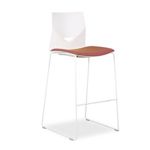 Barstol. FourDesign. Polsteret sæde. Hvid plast. Hvidt stel. H: 76 cm.