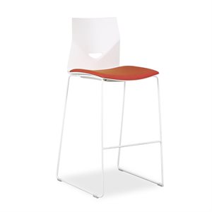 Barstol. FourDesign. Polsteret sæde. Hvid plast. Hvidt stel. H: 76 cm