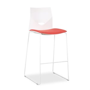 Barstol. FourDesign. Orange polsteret sæde. Hvid plast. Hvidt stel. H: 76 cm.