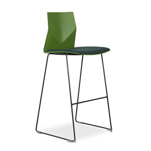 Barstol. FourDesign. Grønt polsteret sæde. Grøn plast. Sort stel. H: 76 cm.