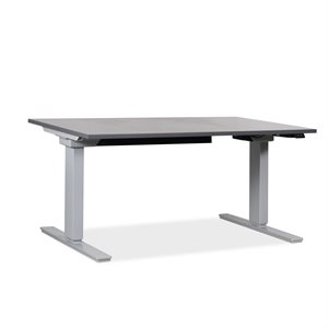 Hæve sænke bord. Antracitgrå laminat. Gråt stel. 140 x 80 cm
