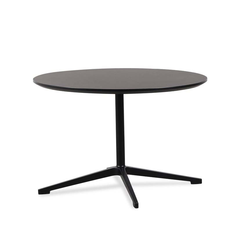 Rundt sort loungebord med glat overflade og sort stel. Diameter: 80 cm.