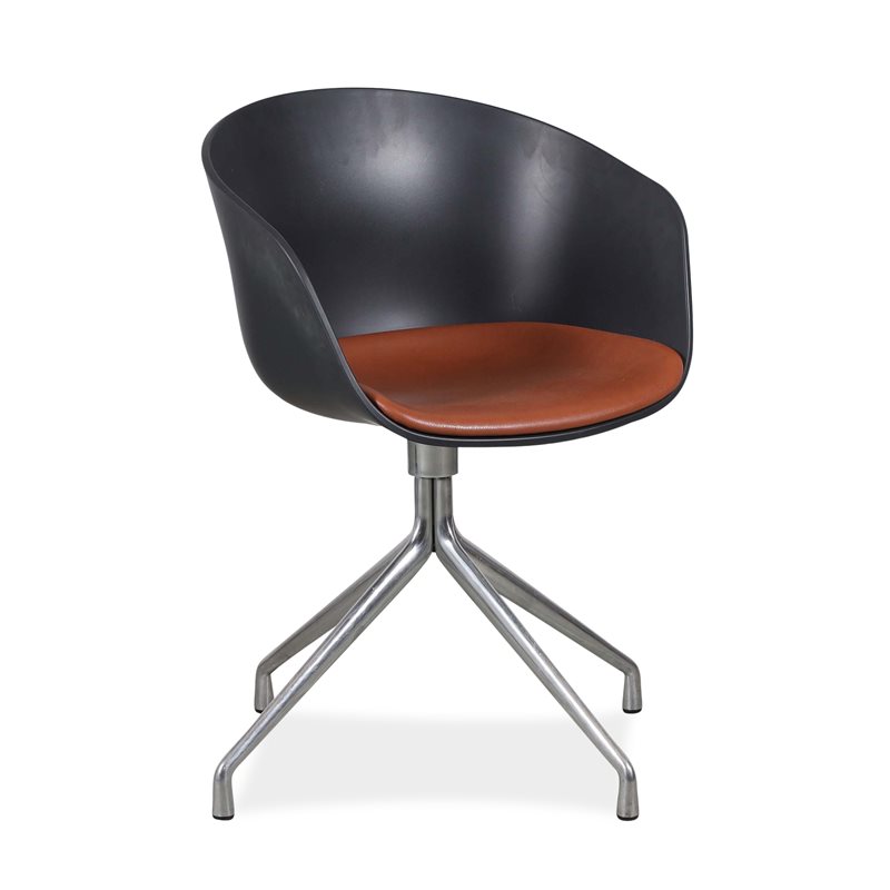 Konferencestol. HAY. AAC20. Antracitgrå skal. Cognac læder. Alu swivel stel.