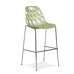 Barstol. Crassevig. Net. Lysegrøn plast. Krom stel. Siddehøjde: 75 cm.