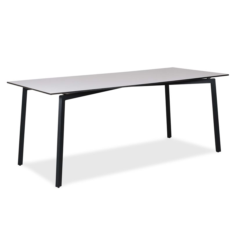 Kantinebord. Hvid kompakt laminat. Sort stel. 180x80 cm.