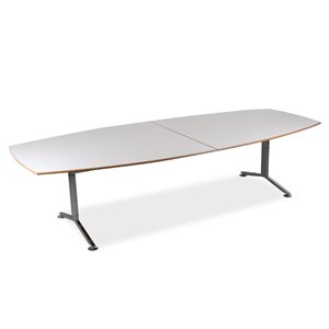 Konferencebord. Hvid laminat. Natur kant. 2-delt plade. Krom stel.