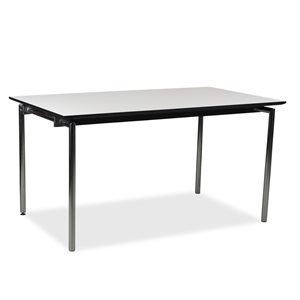 Kantinebord. Randers + Radius. Ny bordplade. Krom stel. 140 x 80 cm.