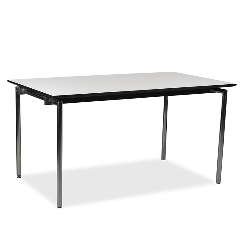 Kantinebord. Randers + Radius. Ny bordplade. Krom stel. 140 x 80 cm.