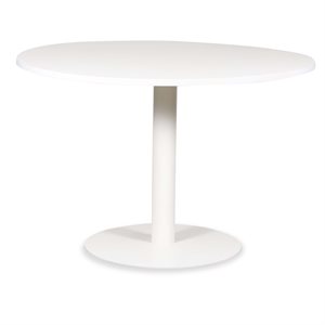 Mødebord. Råhvid lakeret med synlig træstruktur. Hvid søjle. Ø: 110cm.