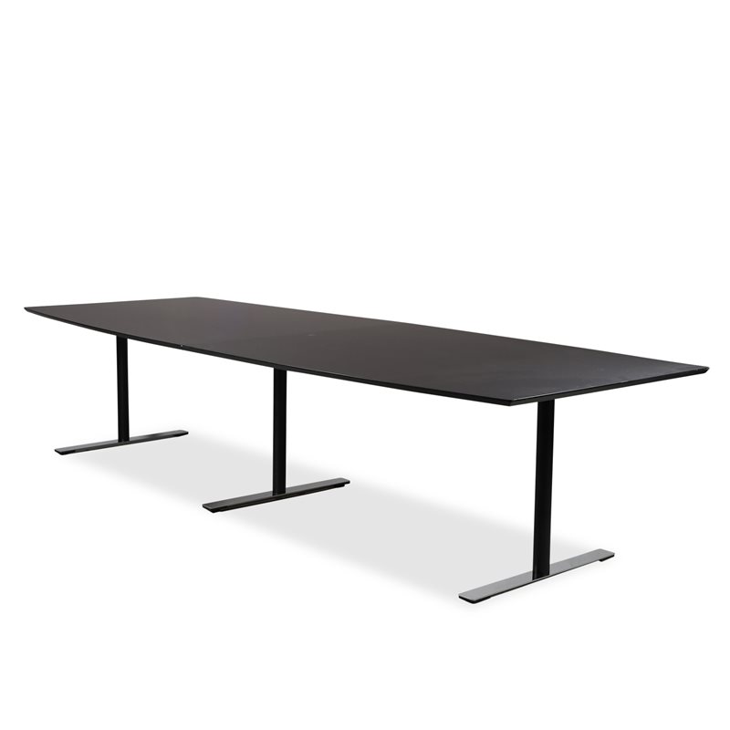 Konferencebord. Dencon. Sort nanolaminat. Sort T-fod. Krom fod. 