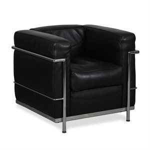 Loungestol. Sort læder. Krom stel. 