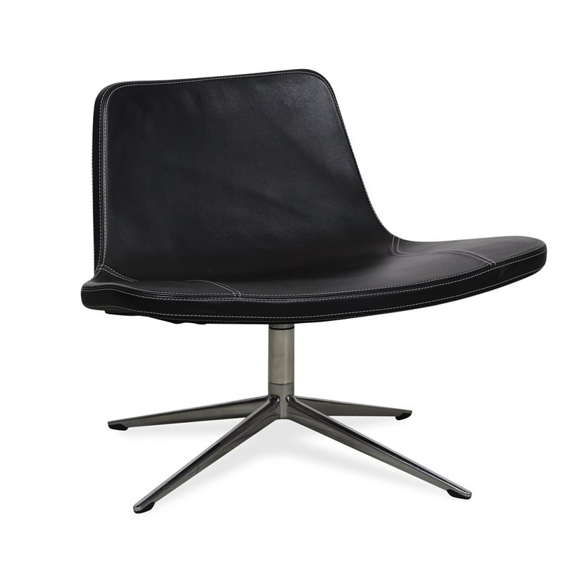 Loungestol. HAY. RAY. Sort læder. Hvide syninger.