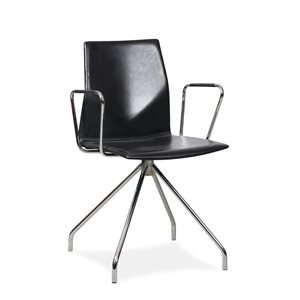 Konferencestol. Fourdesign. Sort læder. Armlæn.