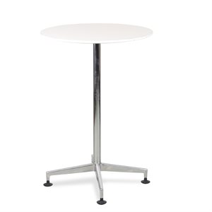 Højbord. Hvid laminat. Krom søjle. Ø 72 cm. H: 105cm.