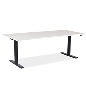 Hæve sænke bord. Hvid laminat. Antracitgråt stel. 180 x 80 cm.