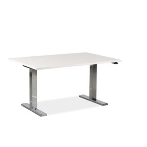 Hæve sænke bord. Hvid laminat. Krom stel. 120 x 80 cm.